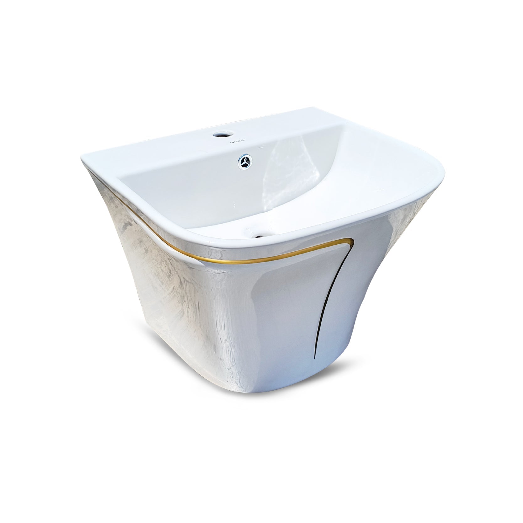 Lavatorio Semipedestal Minimalista Blanco C/Dorado 866Gl (49.5X44X39) - Fratelli
